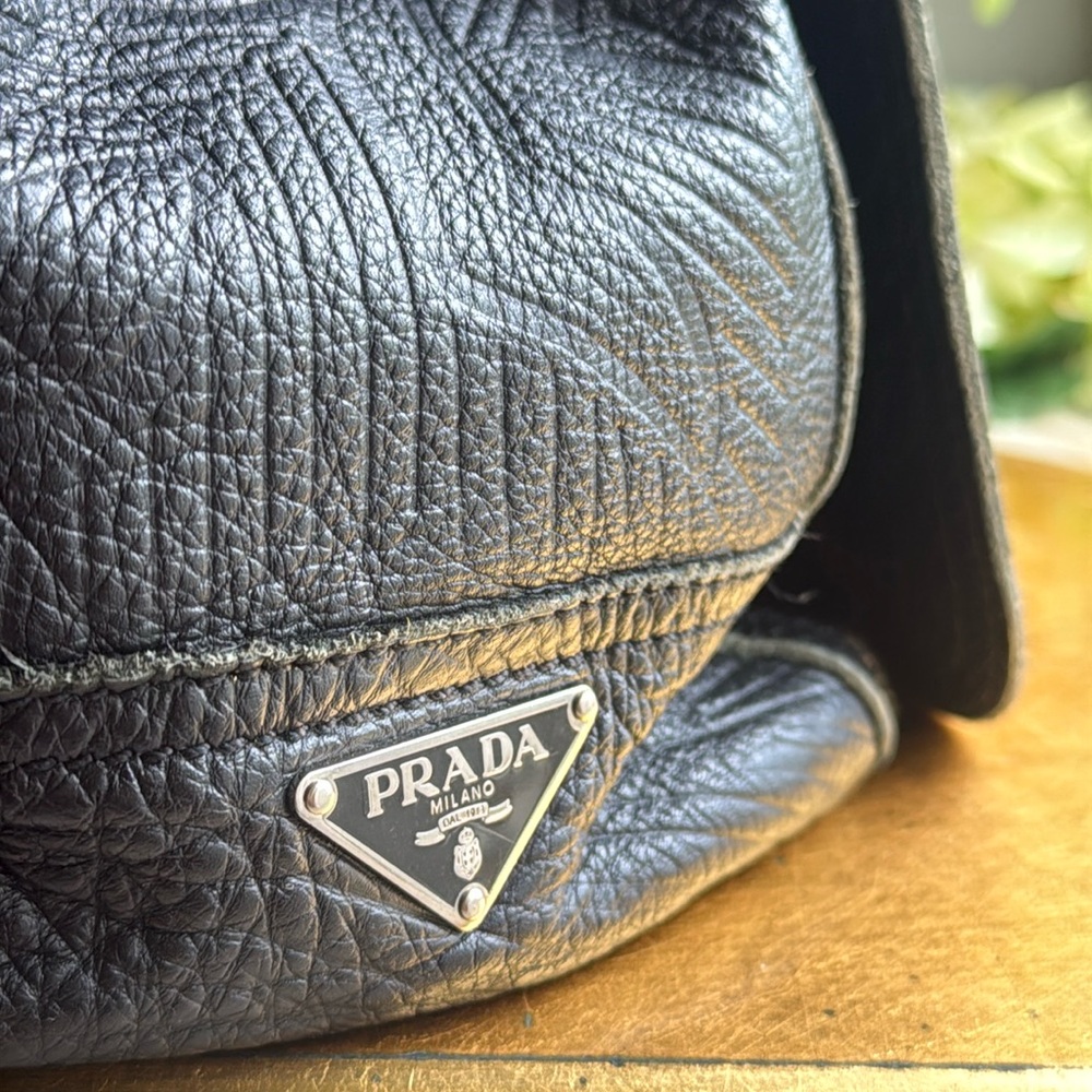 Prada Shoulder Messenger Bag in Stamped Black Leather Triangle Logo